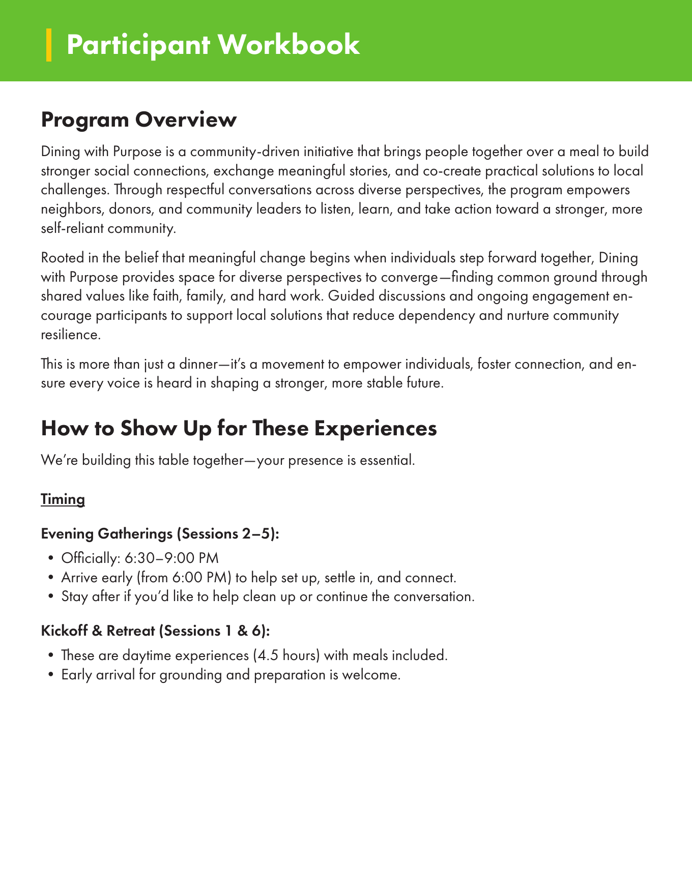 Program Overview page from the Dining with Purpose participant guide.